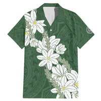 Ia Orana Tahiti Tiare Family Matching Mermaid Dress and Hawaiian Shirt Sage Green Lei LT7 Dad's Shirt - Short Sleeve Sage Green - Polynesian Pride