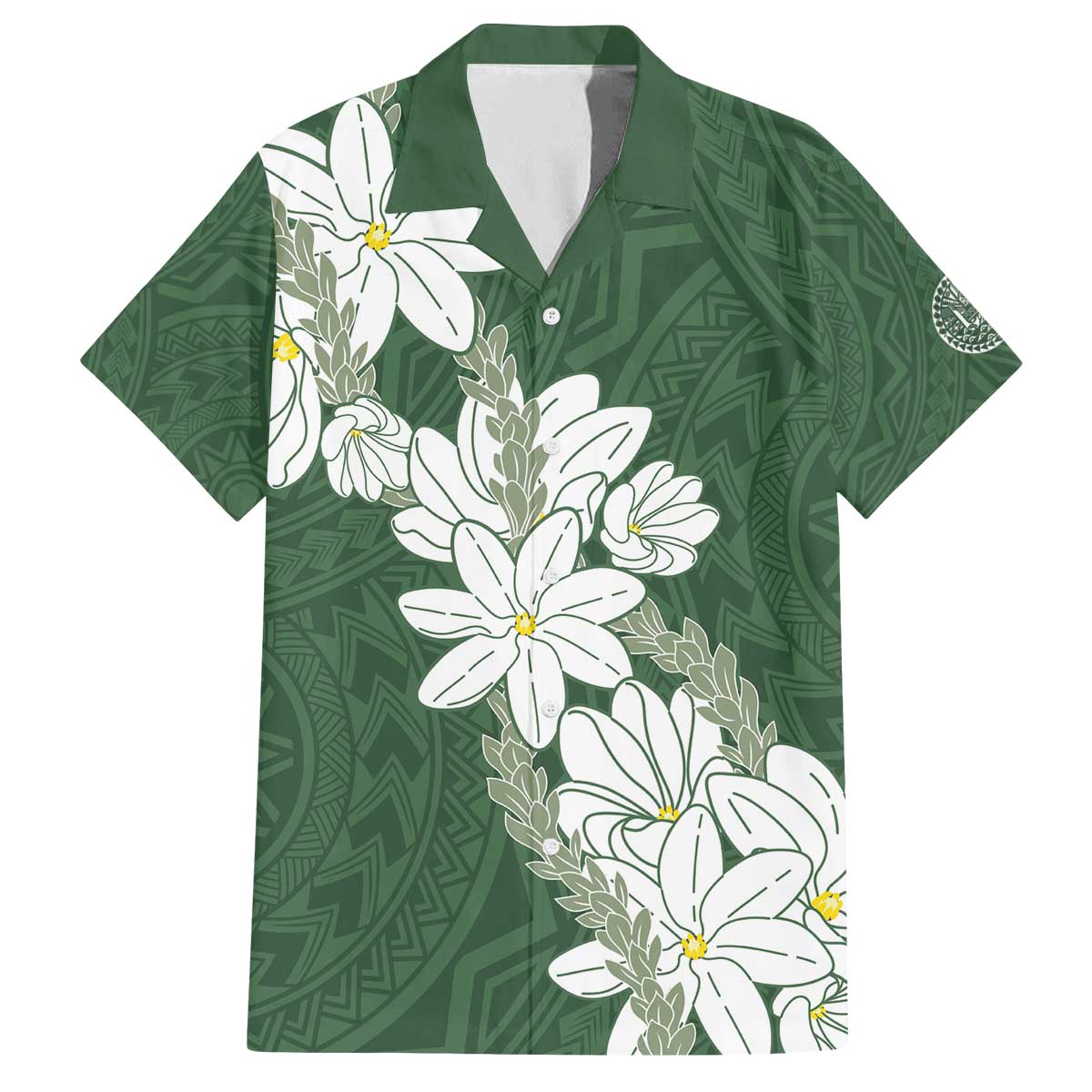 Ia Orana Tahiti Tiare Family Matching Off The Shoulder Long Sleeve Dress and Hawaiian Shirt Sage Green Lei LT7 Dad's Shirt - Short Sleeve Sage Green - Polynesian Pride