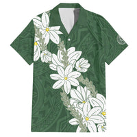 Ia Orana Tahiti Tiare Family Matching Off The Shoulder Long Sleeve Dress and Hawaiian Shirt Sage Green Lei LT7 Dad's Shirt - Short Sleeve Sage Green - Polynesian Pride