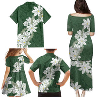 Ia Orana Tahiti Tiare Family Matching Puletasi and Hawaiian Shirt Sage Green Lei LT7 - Polynesian Pride