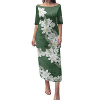 Ia Orana Tahiti Tiare Family Matching Puletasi and Hawaiian Shirt Sage Green Lei LT7 Mom's Dress Sage Green - Polynesian Pride