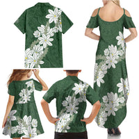 Ia Orana Tahiti Tiare Family Matching Summer Maxi Dress and Hawaiian Shirt Sage Green Lei LT7 - Polynesian Pride