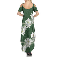 Ia Orana Tahiti Tiare Family Matching Summer Maxi Dress and Hawaiian Shirt Sage Green Lei LT7 - Polynesian Pride