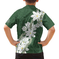 Ia Orana Tahiti Tiare Family Matching Tank Maxi Dress and Hawaiian Shirt Sage Green Lei LT7 - Polynesian Pride