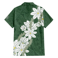 Ia Orana Tahiti Tiare Family Matching Tank Maxi Dress and Hawaiian Shirt Sage Green Lei LT7 - Polynesian Pride
