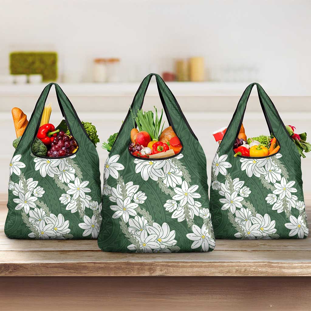 Ia Orana Tahiti Tiare Grocery Bag Sage Green Lei - Polynesian Pride