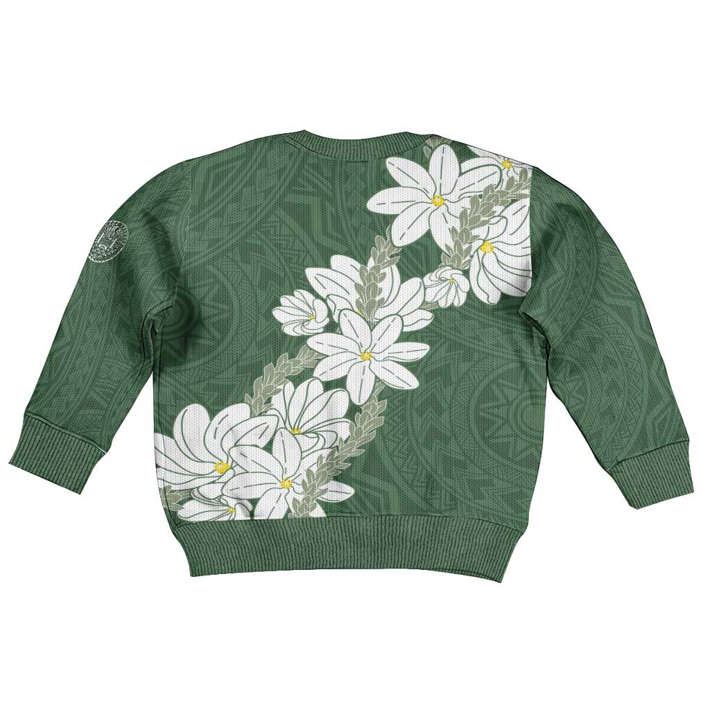Ia Orana Tahiti Tiare Kid Ugly Christmas Sweater Sage Green Lei - Polynesian Pride