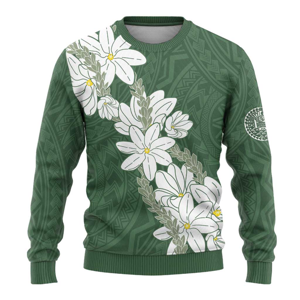 Ia Orana Tahiti Tiare Ugly Christmas Sweater Sage Green Lei LT7 - Polynesian Pride
