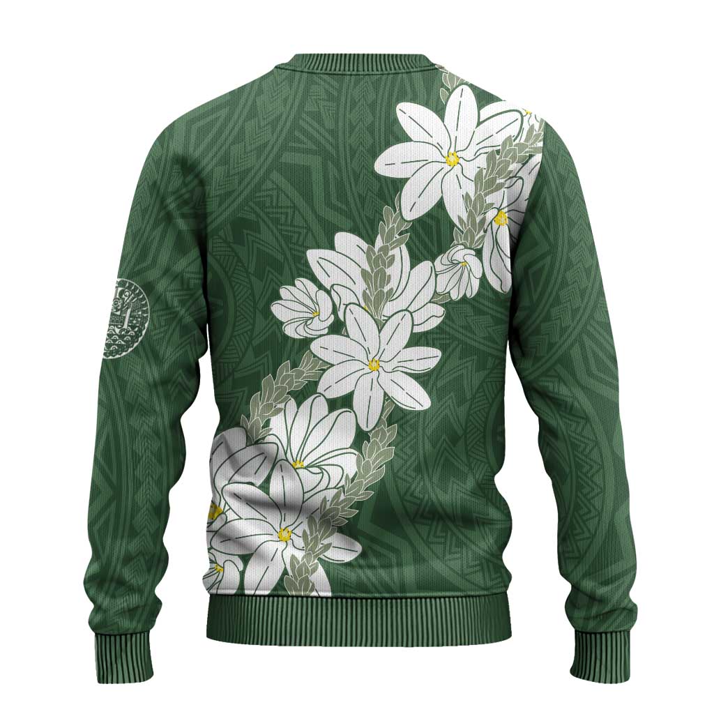 Ia Orana Tahiti Tiare Ugly Christmas Sweater Sage Green Lei LT7 - Polynesian Pride