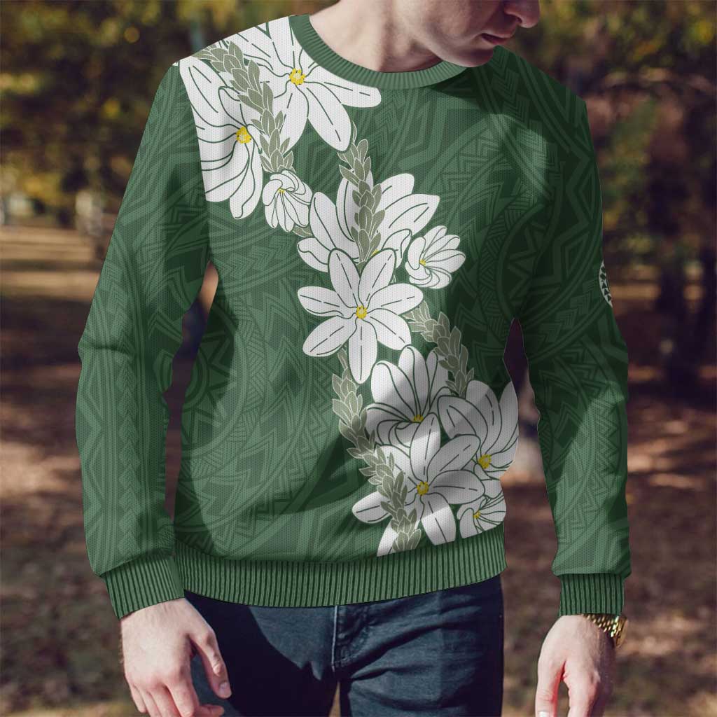 Ia Orana Tahiti Tiare Ugly Christmas Sweater Sage Green Lei LT7 - Polynesian Pride