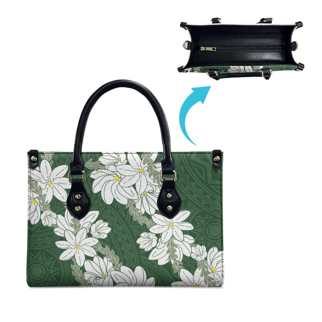 Ia Orana Tahiti Tiare Leather Bag Sage Green Lei - Polynesian Pride