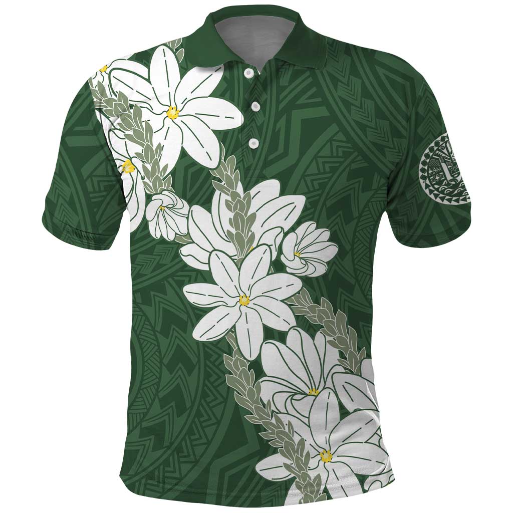 Ia Orana Tahiti Tiare Polo Shirt Sage Green Lei - Polynesian Pride