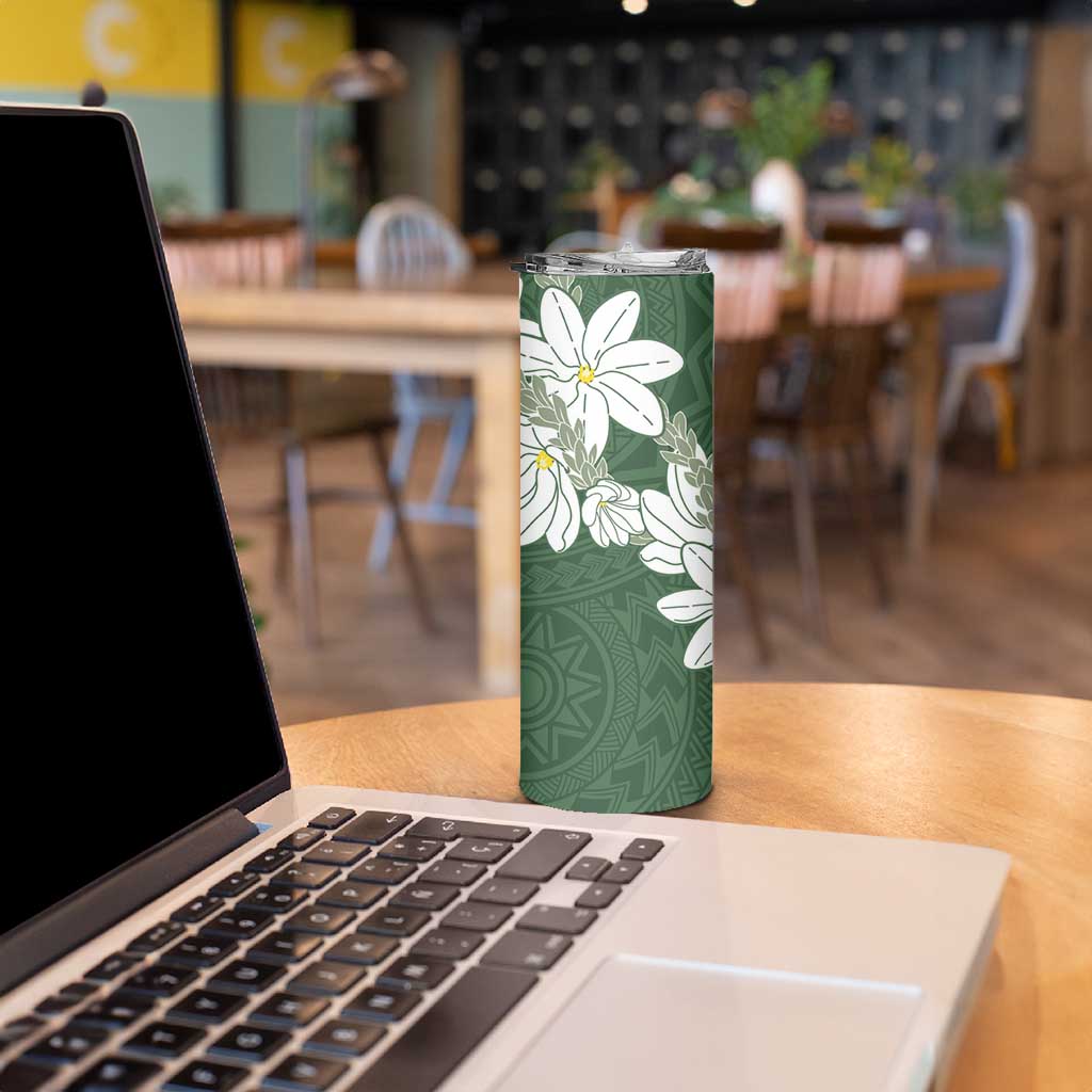 Ia Orana Tahiti Tiare Skinny Tumbler Sage Green Lei - Polynesian Pride