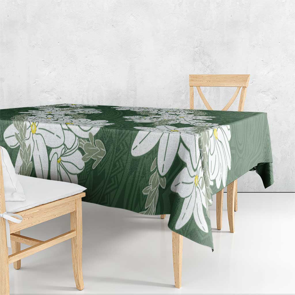 Ia Orana Tahiti Tiare Tablecloth Sage Green Lei - Polynesian Pride