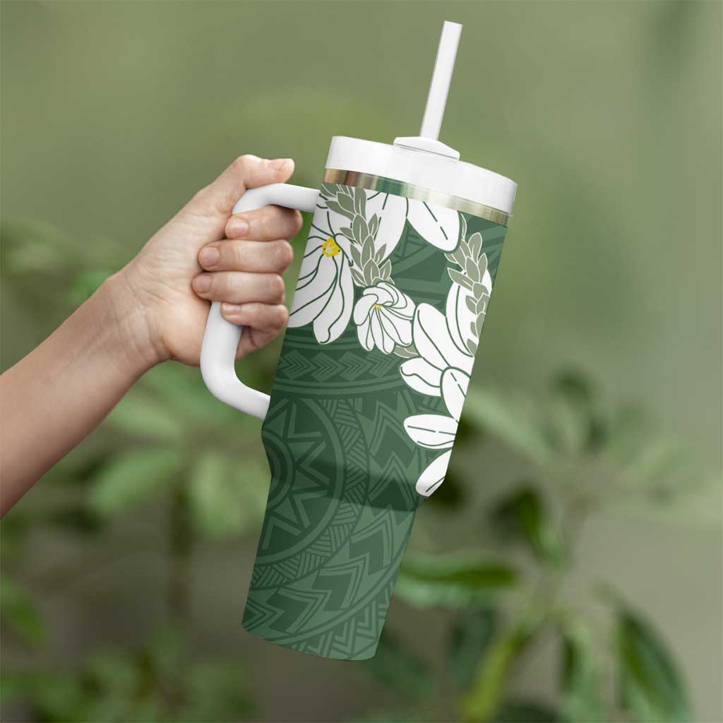 Ia Orana Tahiti Tiare Tumbler With Handle Sage Green Lei LT7 - Polynesian Pride
