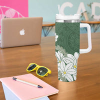 Ia Orana Tahiti Tiare Tumbler With Handle Sage Green Lei LT7 - Polynesian Pride
