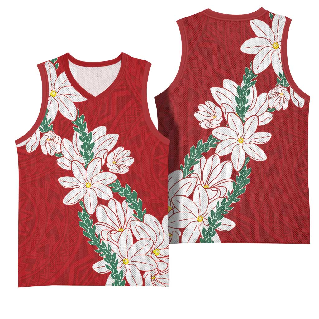 Ia Orana Tahiti Tiare Basketball Jersey Crimson Lei LT7 - Polynesian Pride