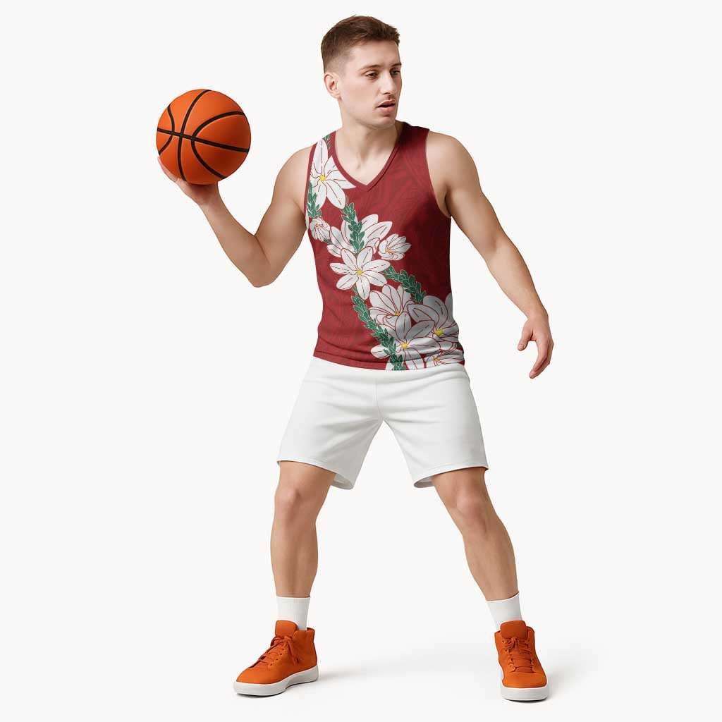 Ia Orana Tahiti Tiare Basketball Jersey Crimson Lei LT7 - Polynesian Pride
