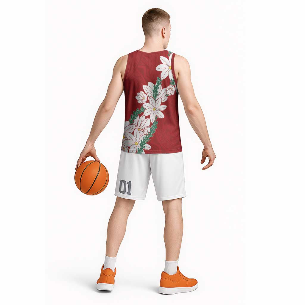 Ia Orana Tahiti Tiare Basketball Jersey Crimson Lei LT7 - Polynesian Pride