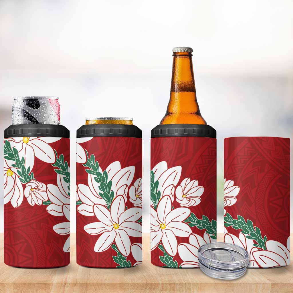 Ia Orana Tahiti Tiare 4 in 1 Can Cooler Tumbler Crimson Lei LT7 - Polynesian Pride