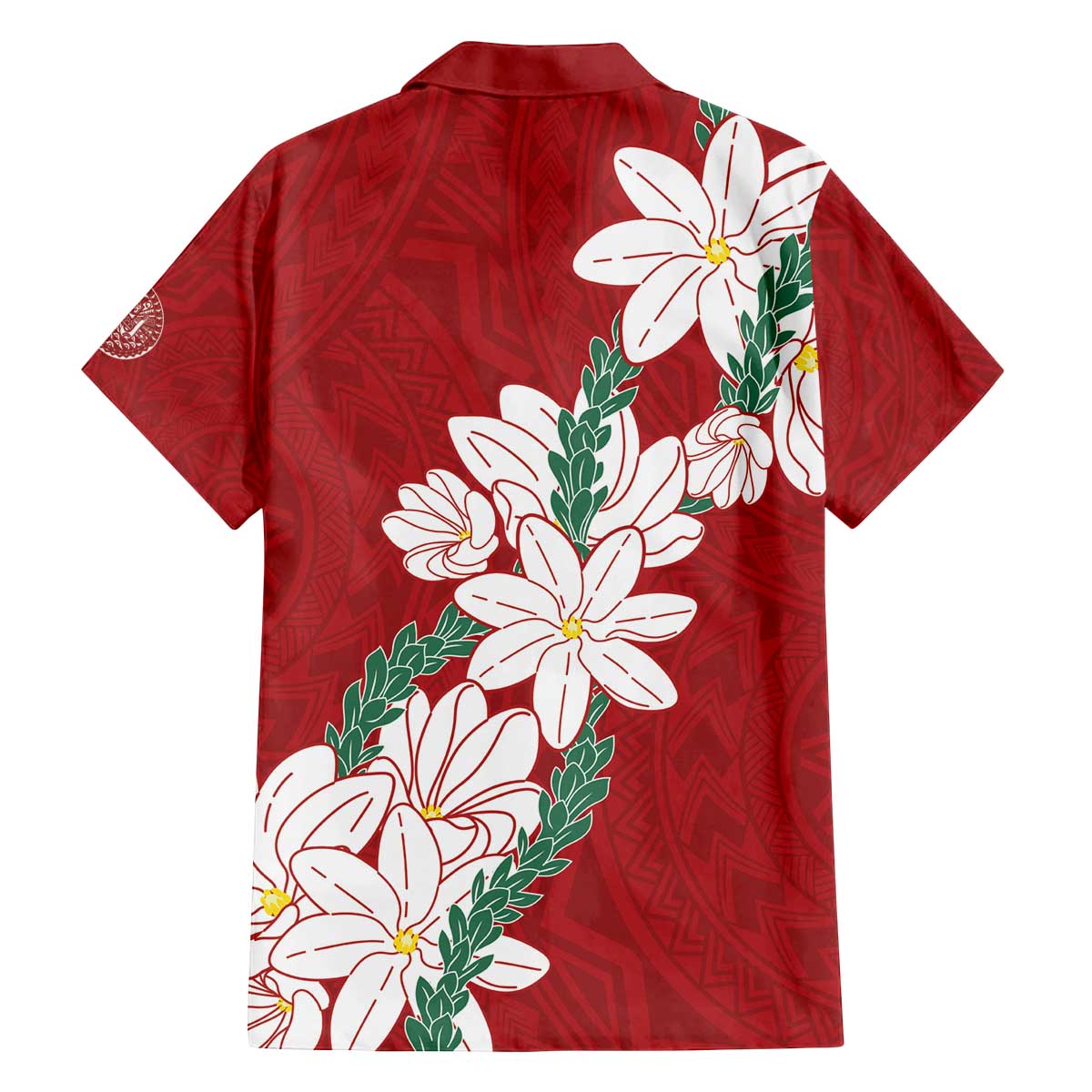 Ia Orana Tahiti Tiare Family Matching Off The Shoulder Long Sleeve Dress and Hawaiian Shirt Crimson Lei LT7 - Polynesian Pride