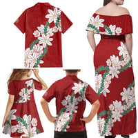 Ia Orana Tahiti Tiare Family Matching Off Shoulder Maxi Dress and Hawaiian Shirt Crimson Lei LT7 - Polynesian Pride