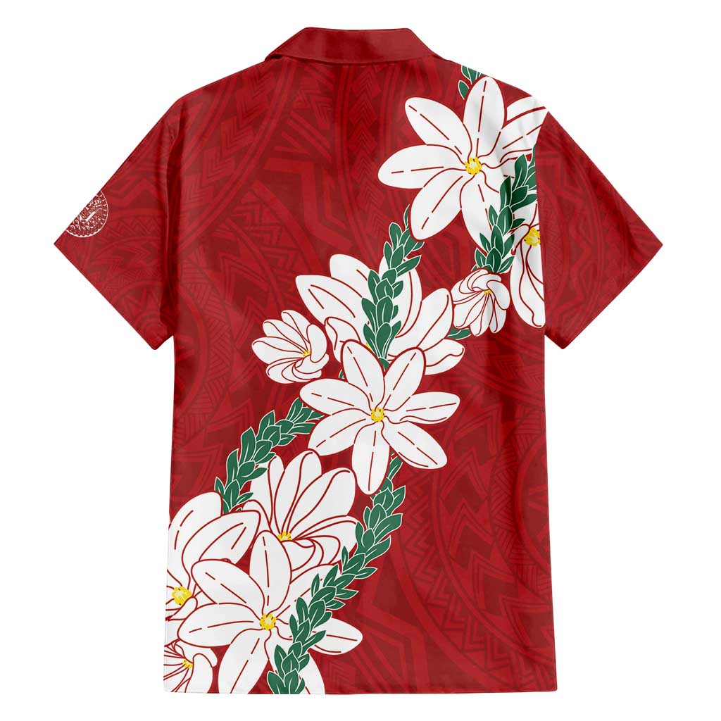 Ia Orana Tahiti Tiare Family Matching Off Shoulder Short Dress and Hawaiian Shirt Crimson Lei LT7 - Polynesian Pride