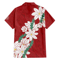 Ia Orana Tahiti Tiare Family Matching Off Shoulder Short Dress and Hawaiian Shirt Crimson Lei LT7 - Polynesian Pride