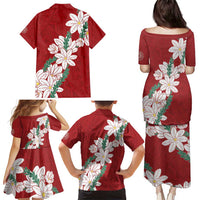 Ia Orana Tahiti Tiare Family Matching Puletasi and Hawaiian Shirt Crimson Lei LT7 - Polynesian Pride