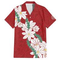 Ia Orana Tahiti Tiare Family Matching Puletasi and Hawaiian Shirt Crimson Lei LT7 Dad's Shirt - Short Sleeve Red - Polynesian Pride