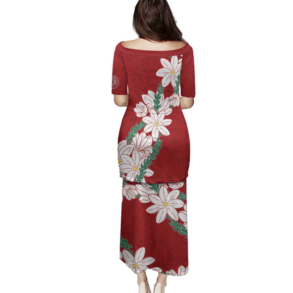 Ia Orana Tahiti Tiare Family Matching Puletasi and Hawaiian Shirt Crimson Lei LT7 - Polynesian Pride