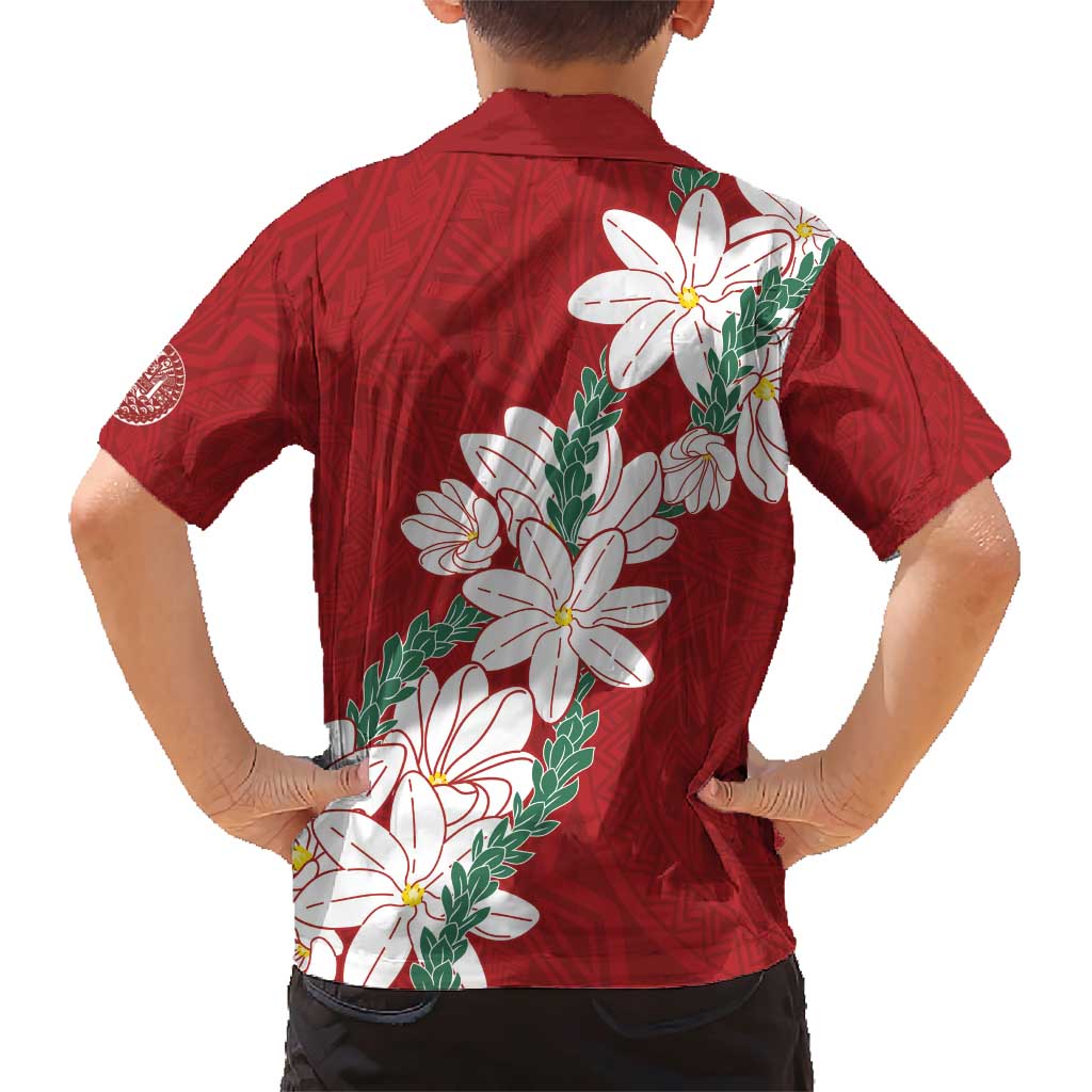 Ia Orana Tahiti Tiare Family Matching Short Sleeve Bodycon Dress and Hawaiian Shirt Crimson Lei LT7 - Polynesian Pride