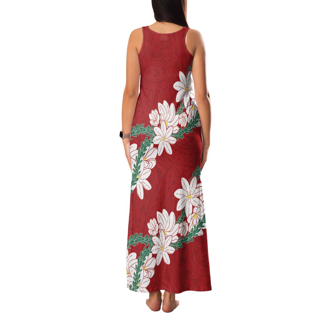 Ia Orana Tahiti Tiare Family Matching Tank Maxi Dress and Hawaiian Shirt Crimson Lei LT7 - Polynesian Pride