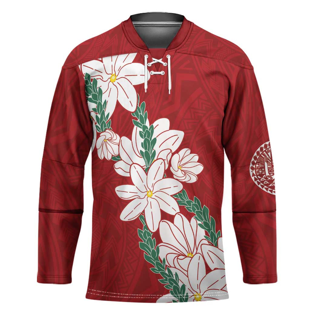 Ia Orana Tahiti Tiare Hockey Jersey Crimson Lei - Polynesian Pride