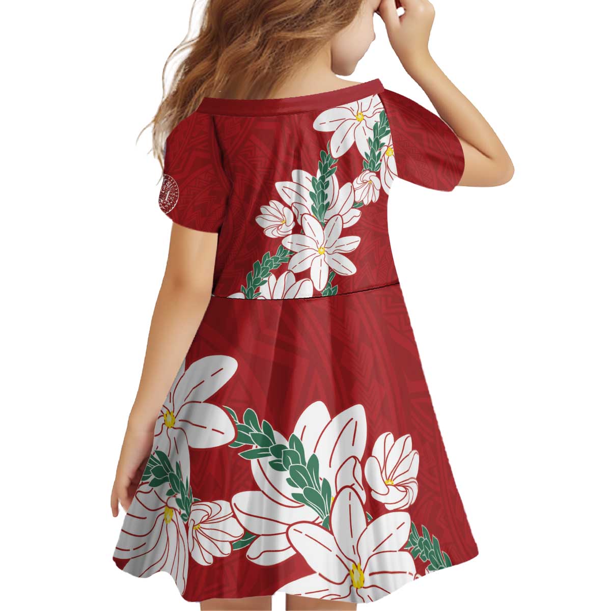 Ia Orana Tahiti Tiare Kid Short Sleeve Dress Crimson Lei - Polynesian Pride