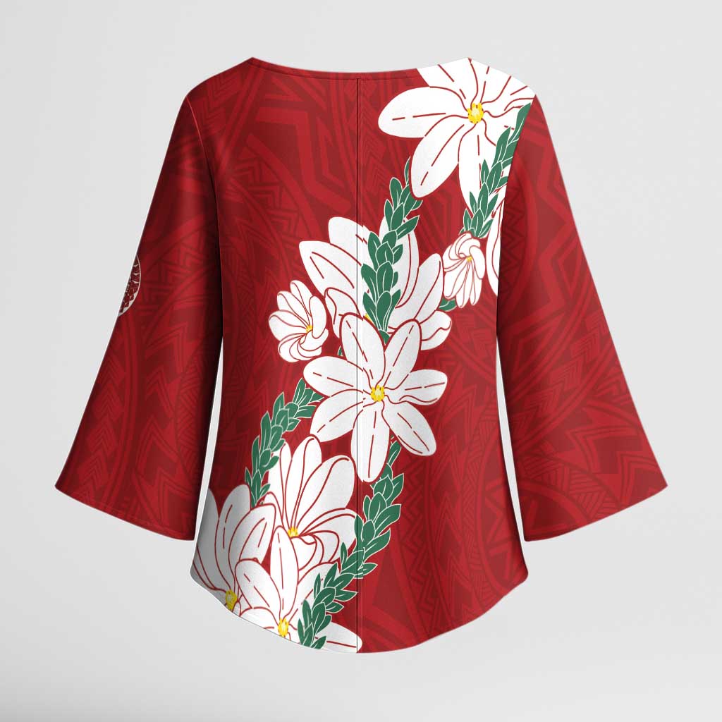 Ia Orana Tahiti Tiare Kimono Sleeve Blouse Crimson Lei - Polynesian Pride