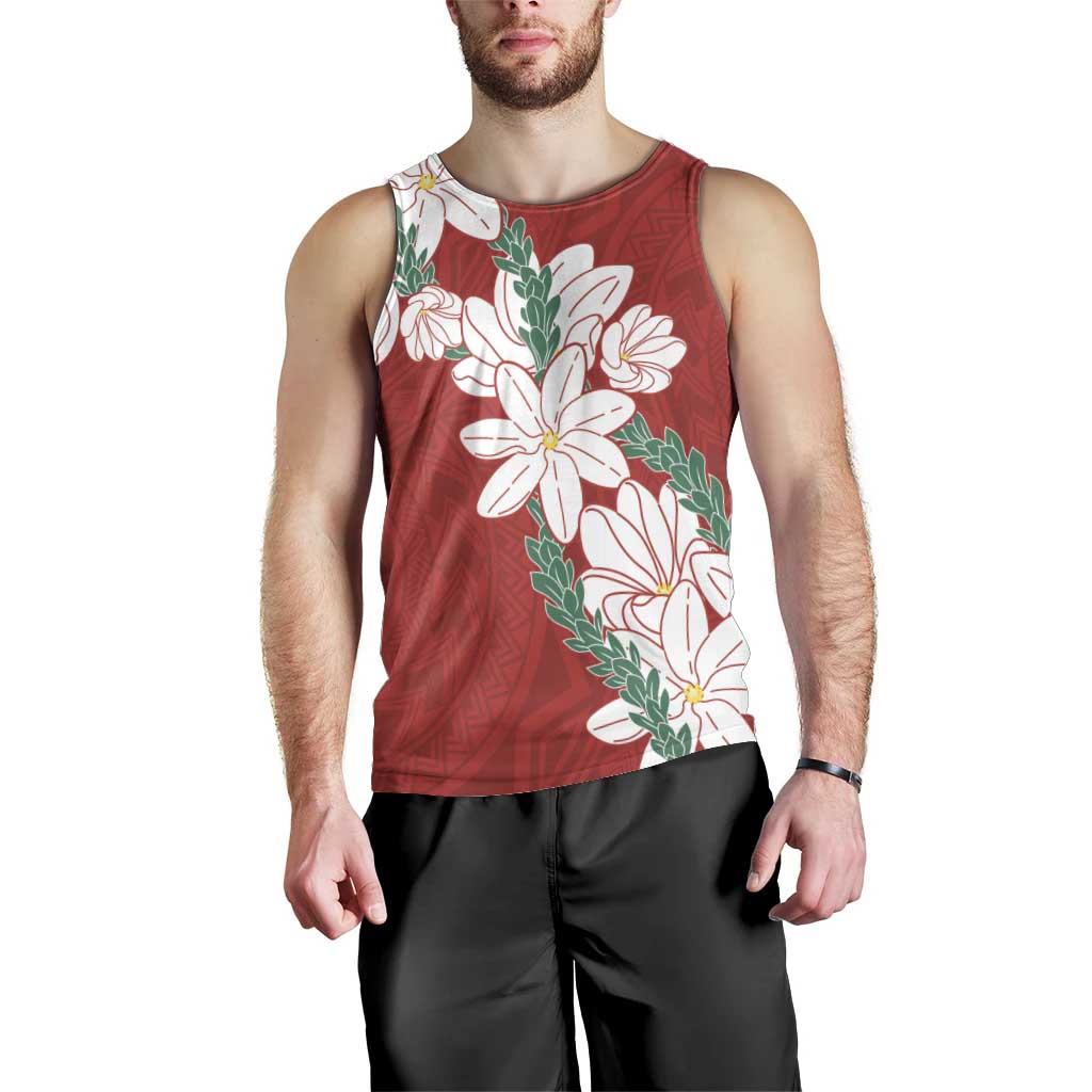 Ia Orana Tahiti Tiare Men Tank Top Crimson Lei - Polynesian Pride