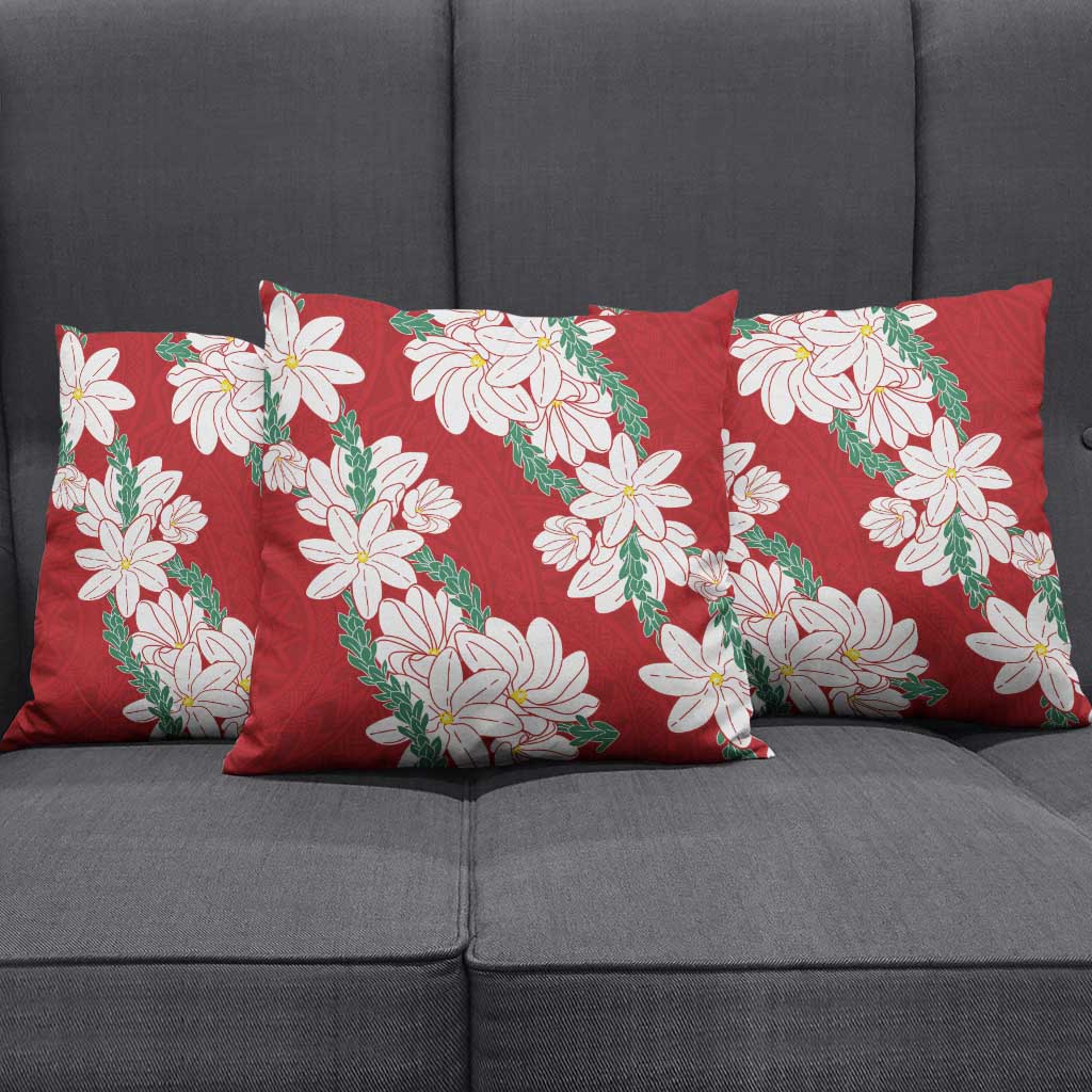 Ia Orana Tahiti Tiare Pillow Cover Crimson Lei - Polynesian Pride