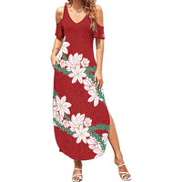 Ia Orana Tahiti Tiare Summer Maxi Dress Crimson Lei LT7 Women Red - Polynesian Pride
