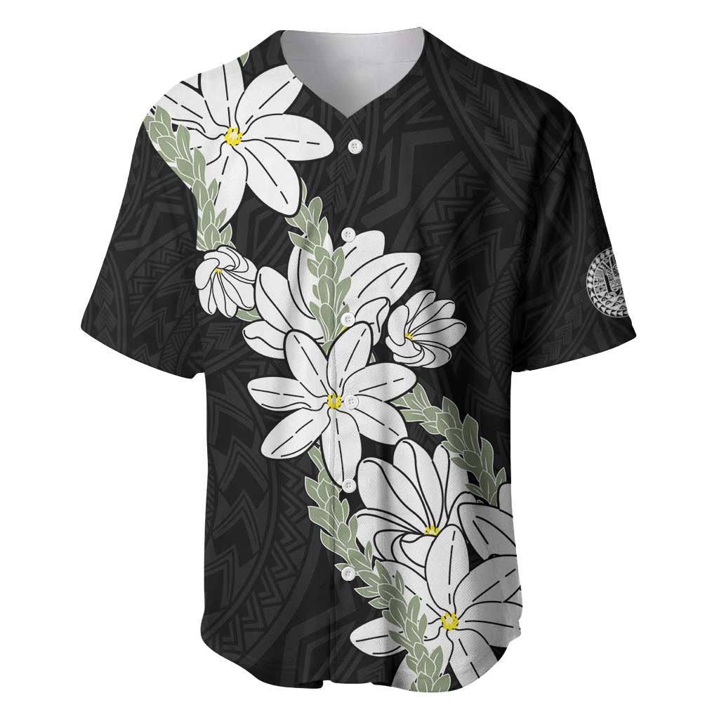 Ia Orana Tahiti Tiare Baseball Jersey Black Lei - Polynesian Pride