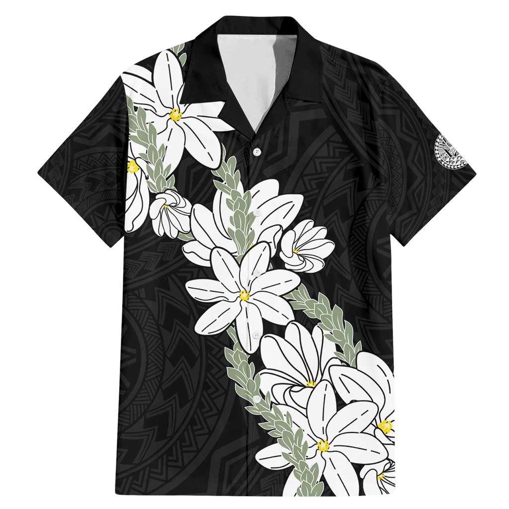 Ia Orana Tahiti Tiare Family Matching Mermaid Dress and Hawaiian Shirt Black Lei LT7 Dad's Shirt - Short Sleeve Black - Polynesian Pride
