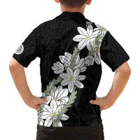 Ia Orana Tahiti Tiare Family Matching Off The Shoulder Long Sleeve Dress and Hawaiian Shirt Black Lei LT7 - Polynesian Pride