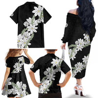 Ia Orana Tahiti Tiare Family Matching Off The Shoulder Long Sleeve Dress and Hawaiian Shirt Black Lei LT7 - Polynesian Pride