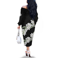 Ia Orana Tahiti Tiare Family Matching Off The Shoulder Long Sleeve Dress and Hawaiian Shirt Black Lei LT7 - Polynesian Pride