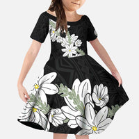Ia Orana Tahiti Tiare Family Matching Off Shoulder Maxi Dress and Hawaiian Shirt Black Lei LT7 Daughter's Dress Black - Polynesian Pride