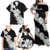 Ia Orana Tahiti Tiare Family Matching Off Shoulder Maxi Dress and Hawaiian Shirt Black Lei LT7 - Polynesian Pride