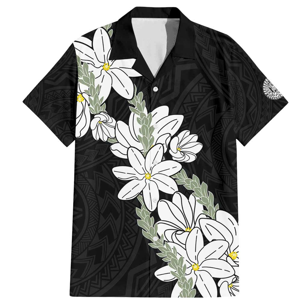 Ia Orana Tahiti Tiare Family Matching Tank Maxi Dress and Hawaiian Shirt Black Lei LT7 Dad's Shirt - Short Sleeve Black - Polynesian Pride