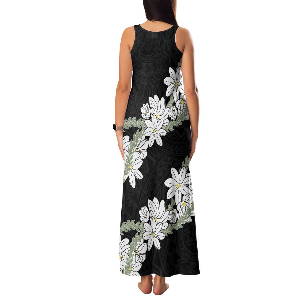 Ia Orana Tahiti Tiare Family Matching Tank Maxi Dress and Hawaiian Shirt Black Lei LT7 - Polynesian Pride