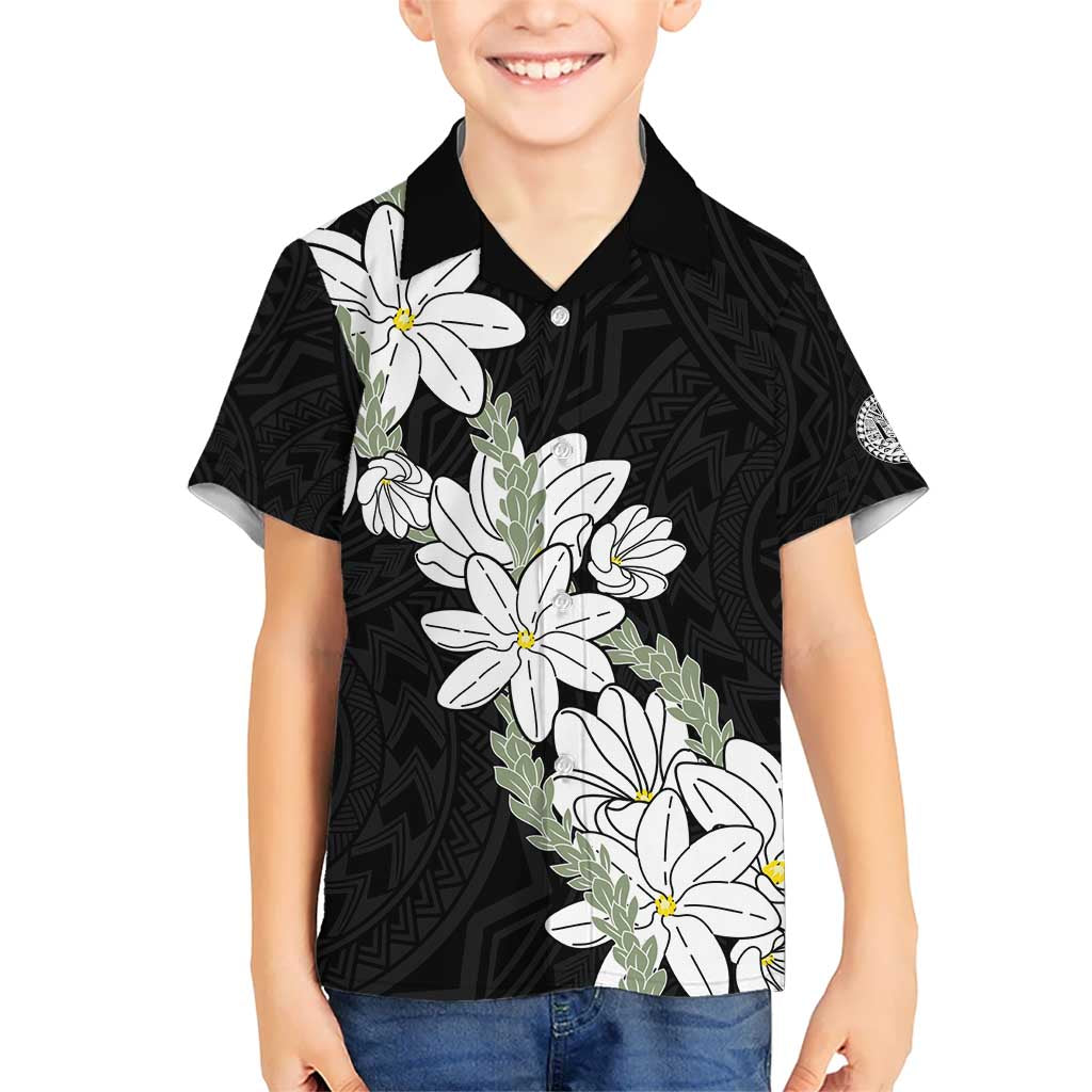 Ia Orana Tahiti Tiare Kid Hawaiian Shirt Black Lei LT7 Kid Black - Polynesian Pride