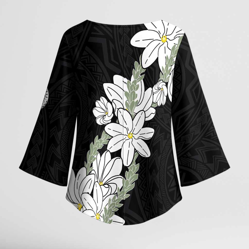 Ia Orana Tahiti Tiare Kimono Sleeve Blouse Black Lei - Polynesian Pride